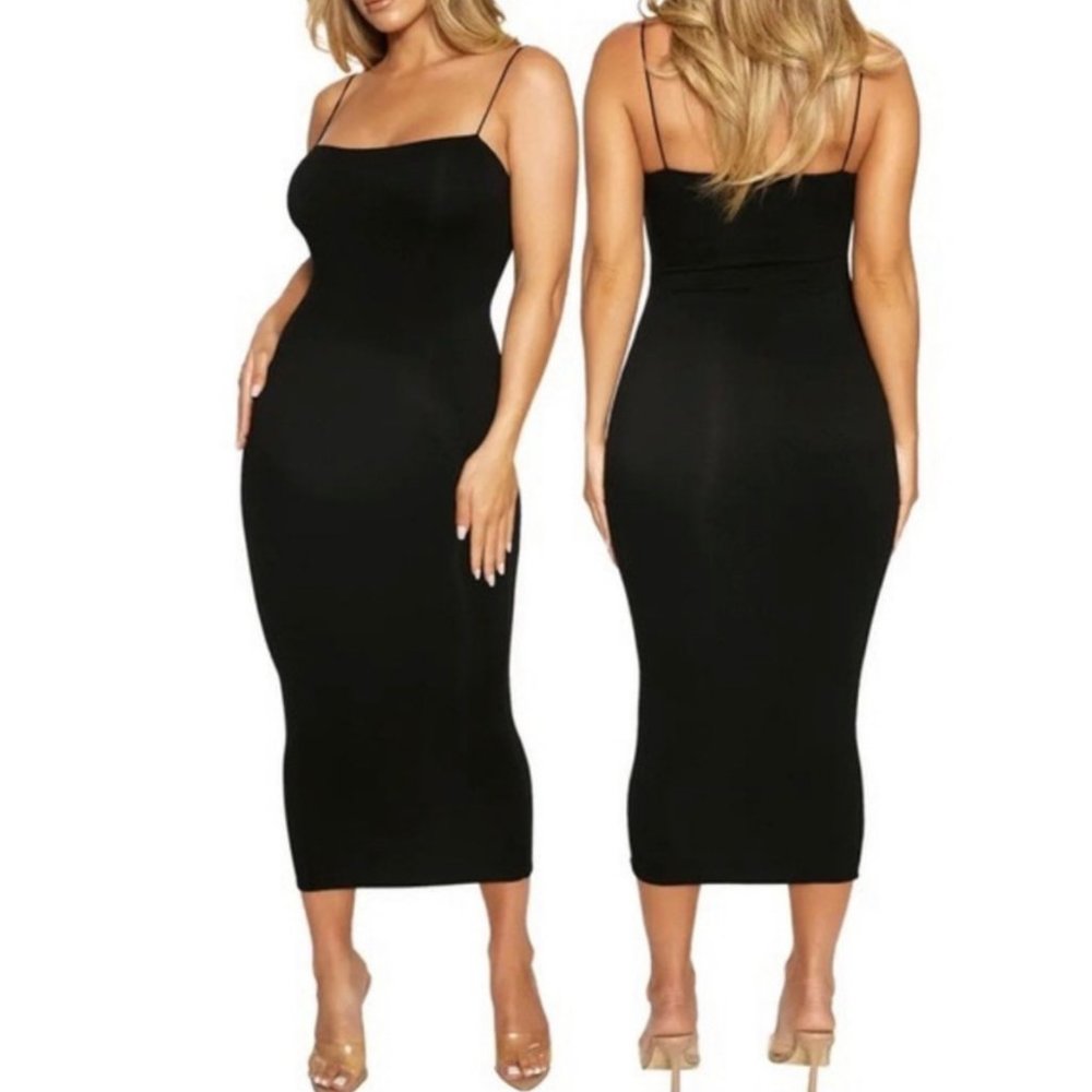 Naked Wardrobe spaghetti strap bodycon midi dress